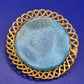 Vintage Brosche Blau Goldfarben Rund Zierlich Damen Accessoire