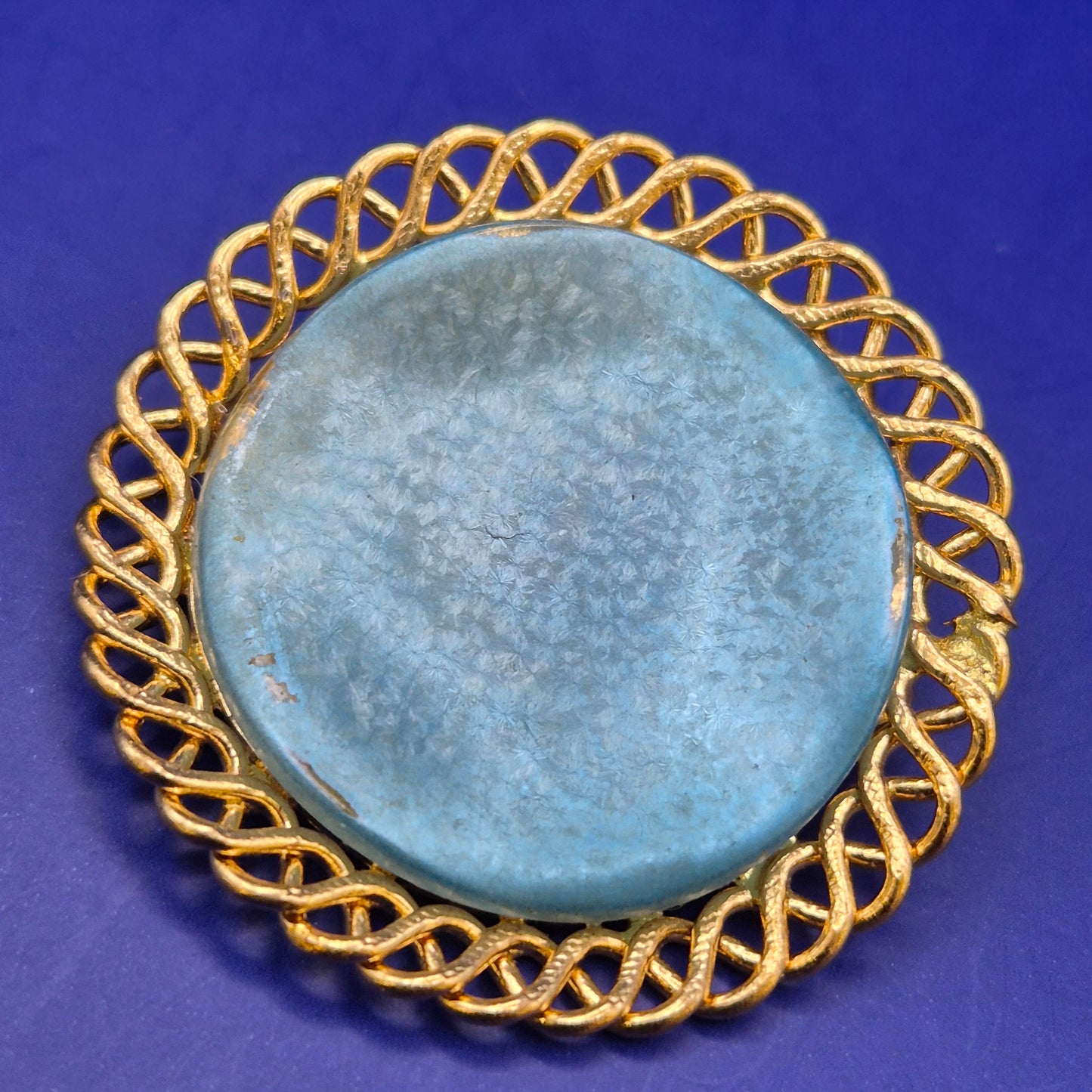 Vintage Brosche Blau Goldfarben Rund Zierlich Damen Accessoire