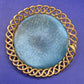 Vintage Brosche Blau Goldfarben Rund Zierlich Damen Accessoire