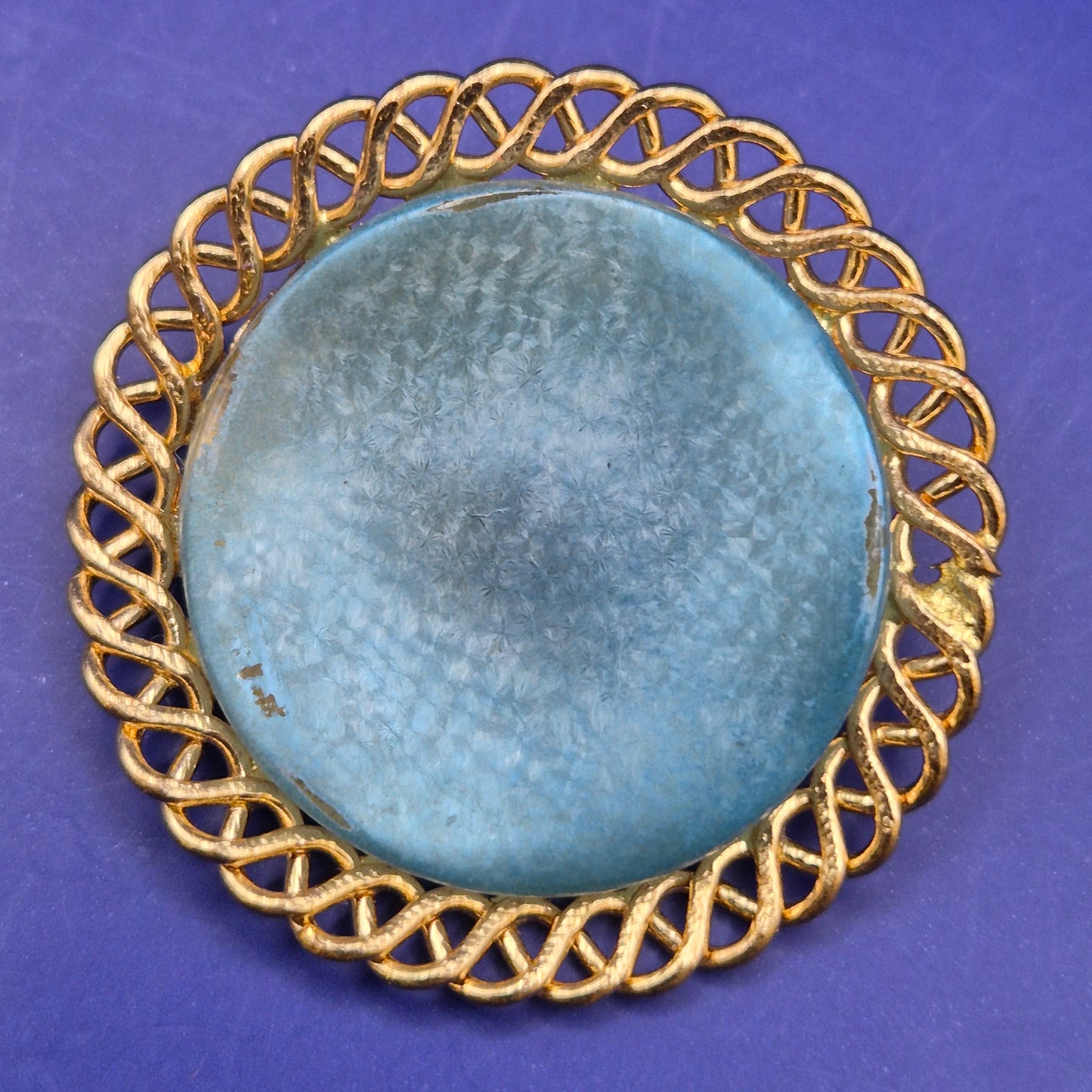 Vintage Brosche Blau Goldfarben Rund Zierlich Damen Accessoire