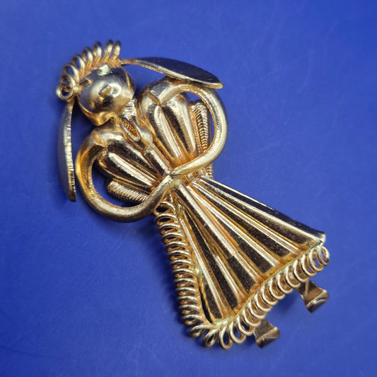 Vintage Engel Brosche Goldfarben Akkordeon Musik Schmuck Anstecknadel
