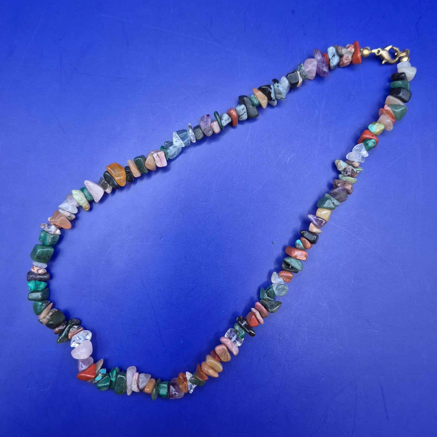 Bunte Edelstein Chip Kette mit Karabinerverschluss Vintage Schmuck