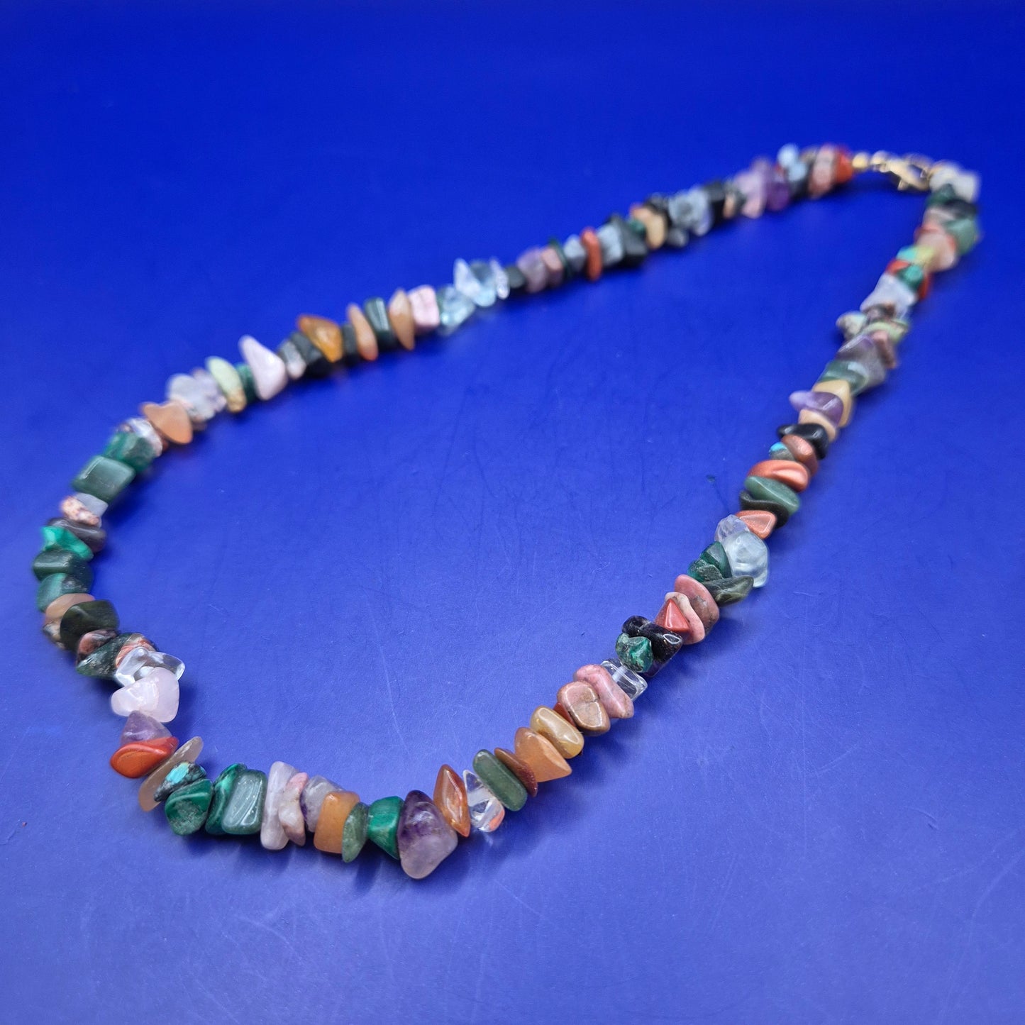 Bunte Edelstein Chip Kette mit Karabinerverschluss Vintage Schmuck