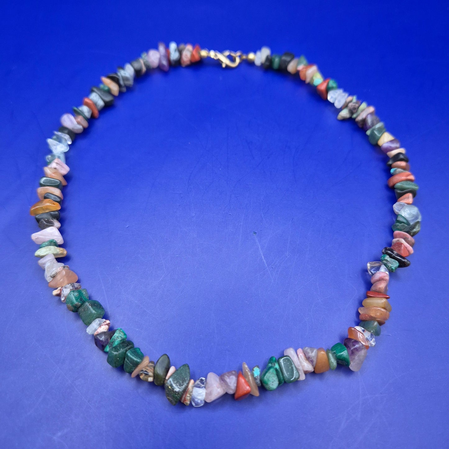 Bunte Edelstein Chip Kette mit Karabinerverschluss Vintage Schmuck