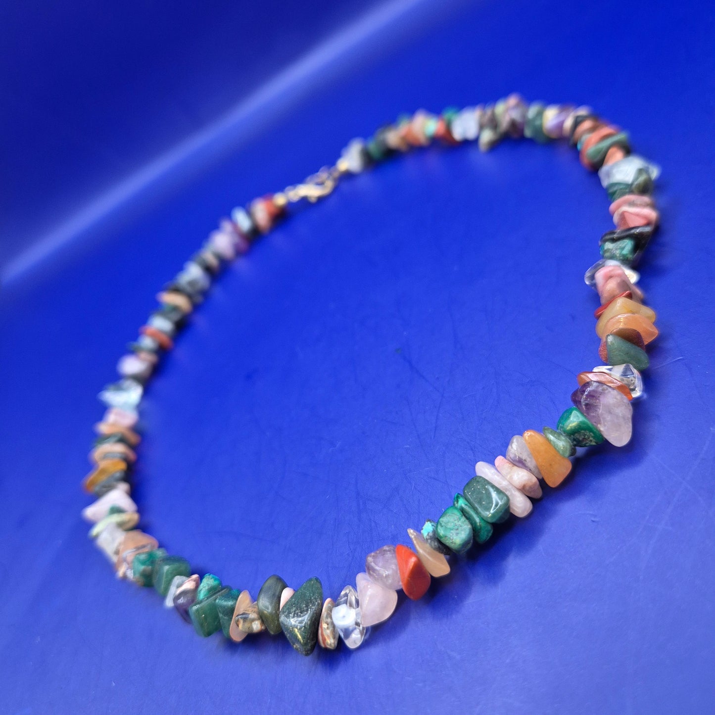 Bunte Edelstein Chip Kette mit Karabinerverschluss Vintage Schmuck