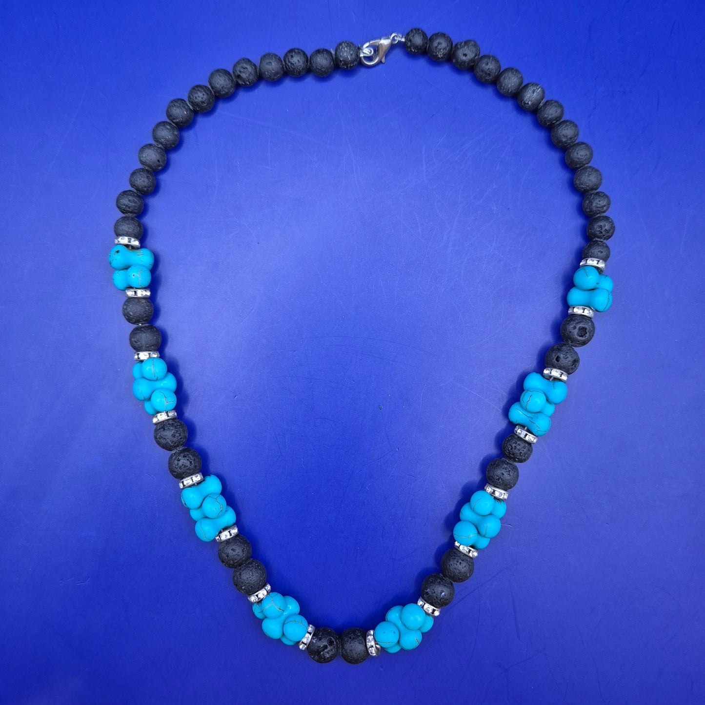 Boho Lavastein Kette mit Türkis Elementen und Strass