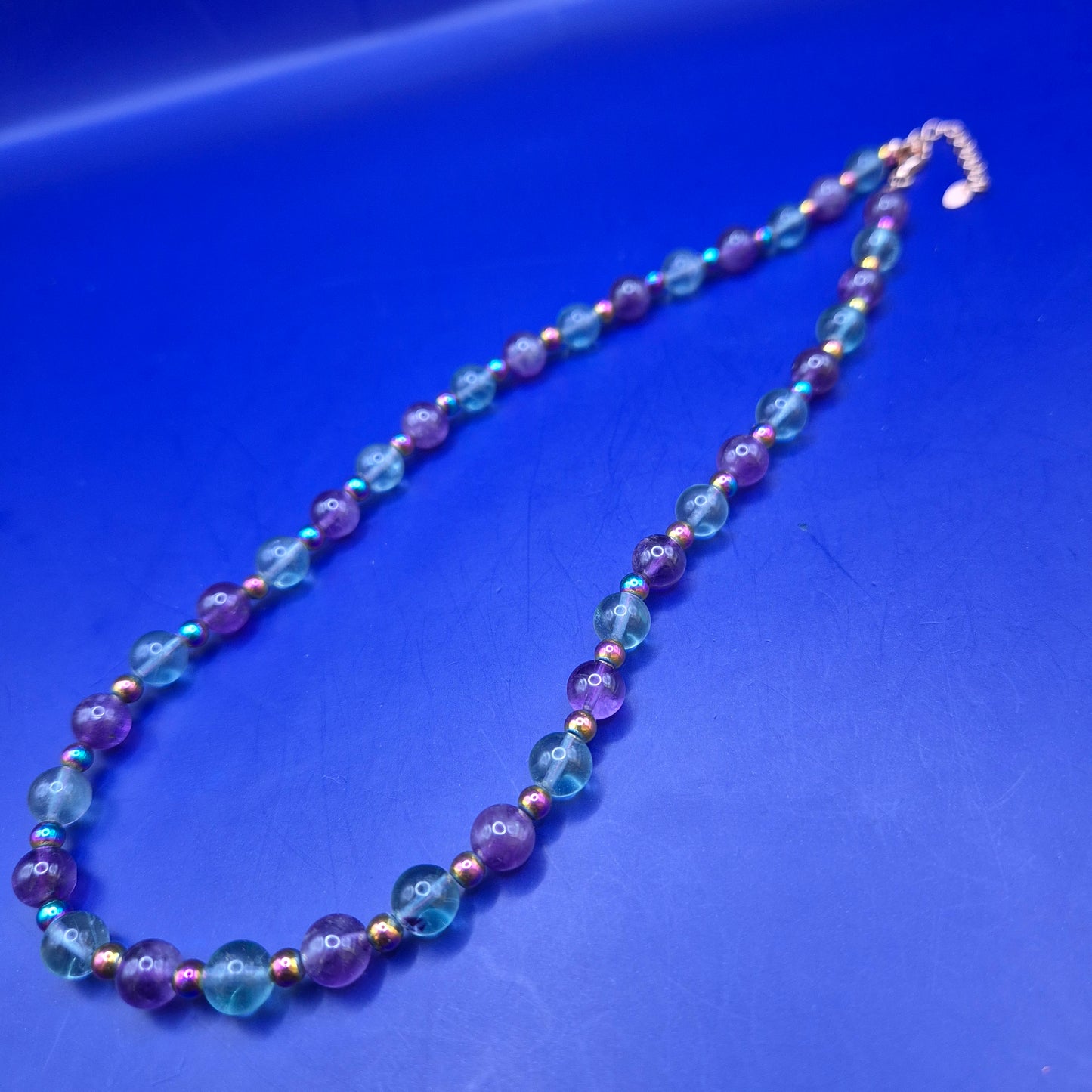 Vintage Kette mit Amethyst und Fluorit Perlen 925 Silber Verschluss