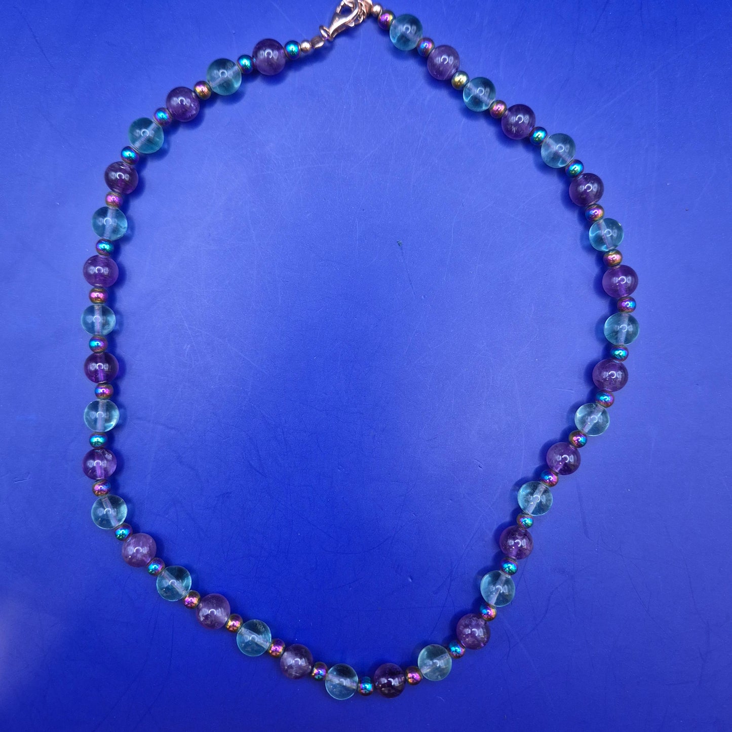 Vintage Kette mit Amethyst und Fluorit Perlen 925 Silber Verschluss