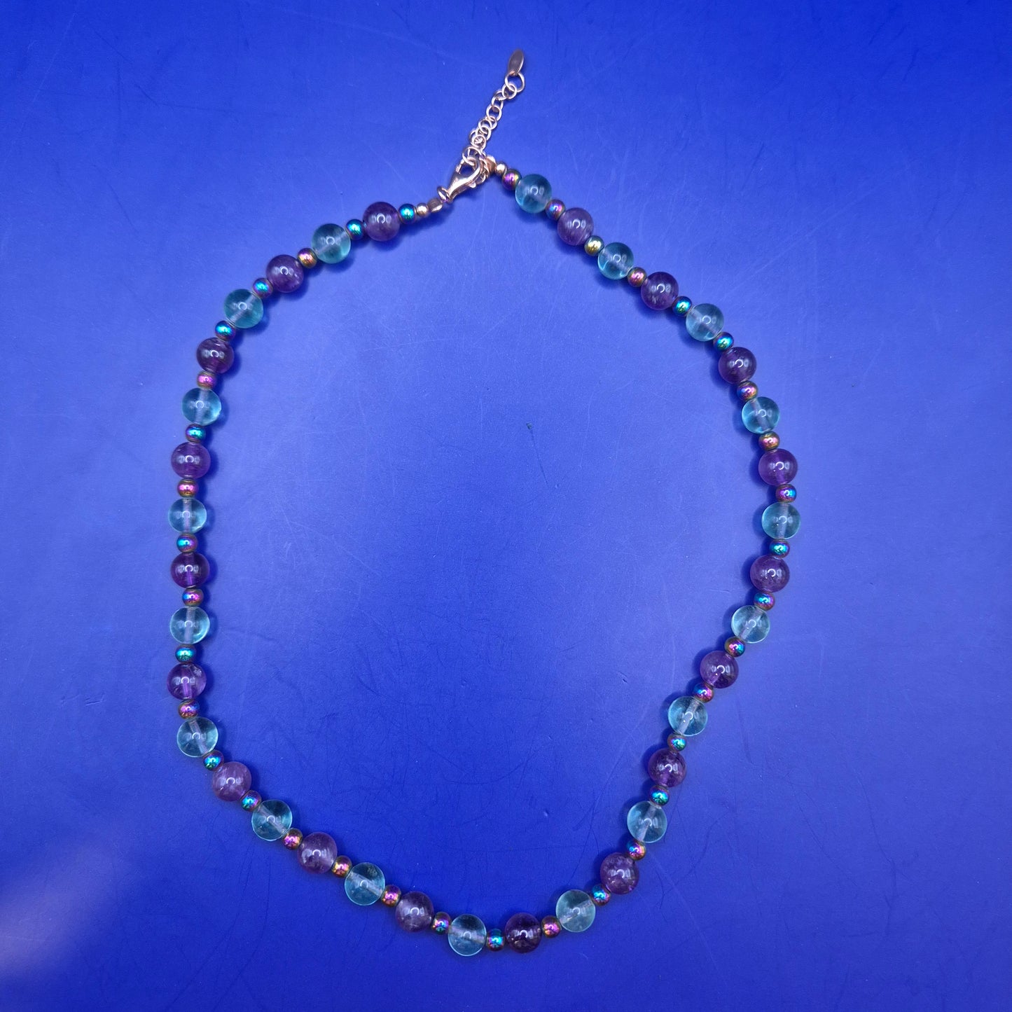 Vintage Kette mit Amethyst und Fluorit Perlen 925 Silber Verschluss