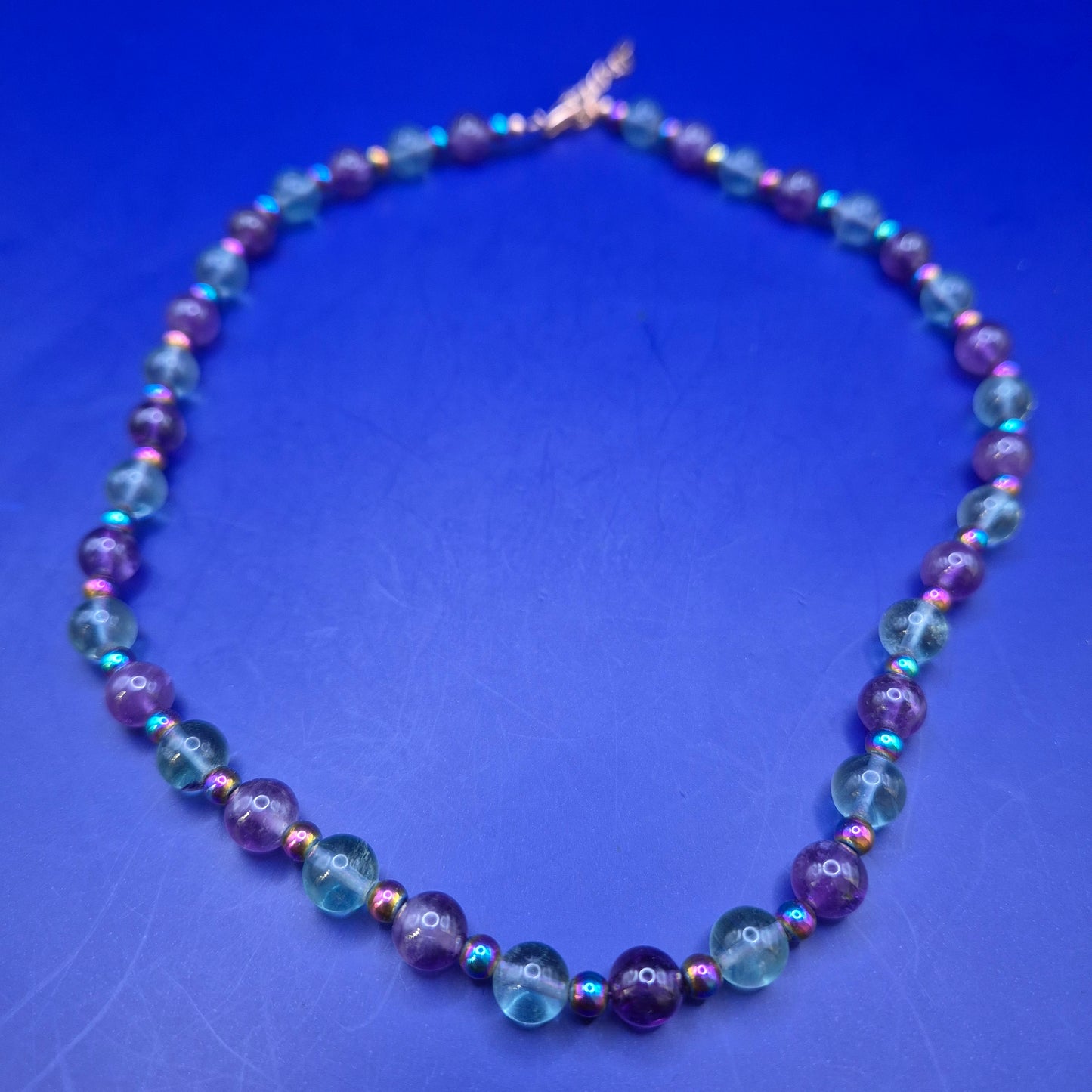 Vintage Kette mit Amethyst und Fluorit Perlen 925 Silber Verschluss