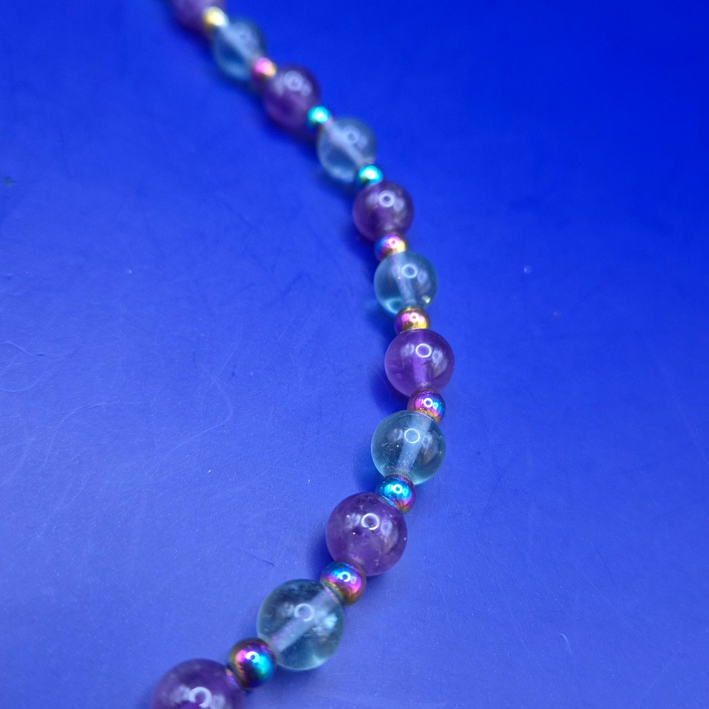 Vintage Kette mit Amethyst und Fluorit Perlen 925 Silber Verschluss