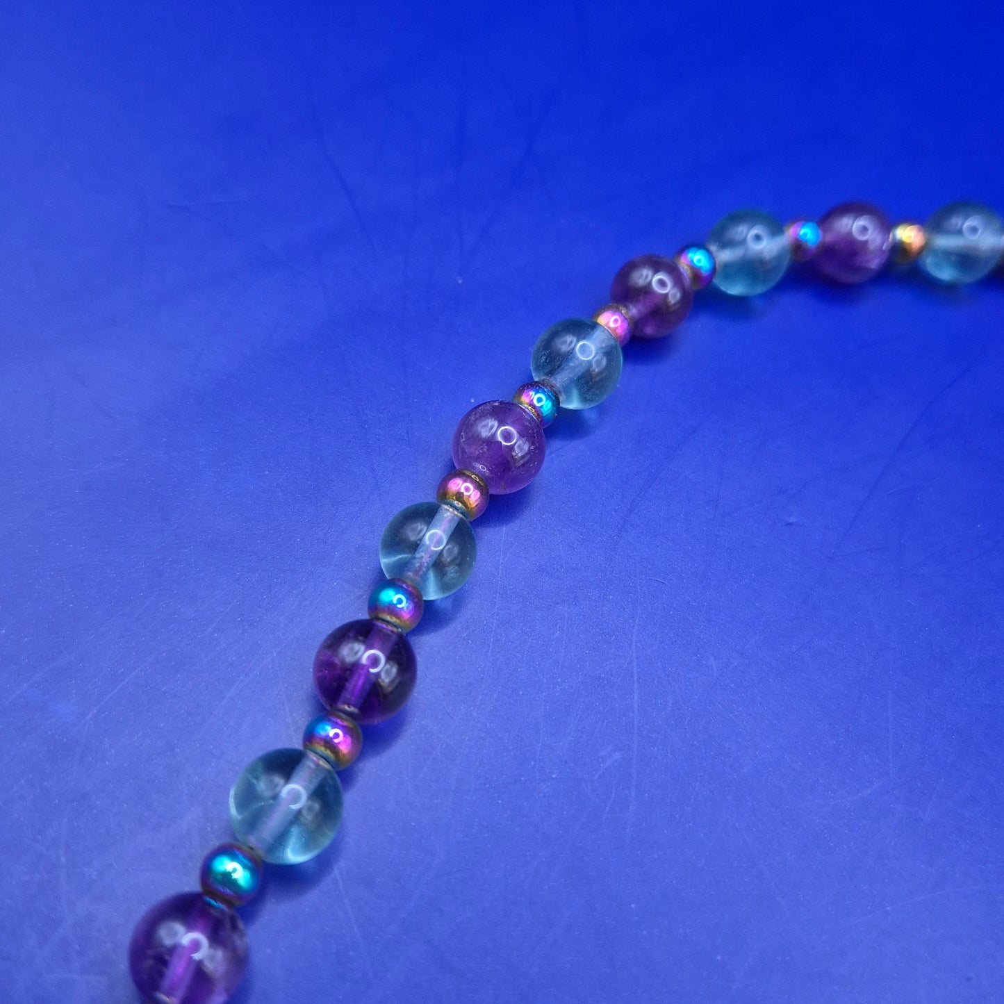 Vintage Kette mit Amethyst und Fluorit Perlen 925 Silber Verschluss
