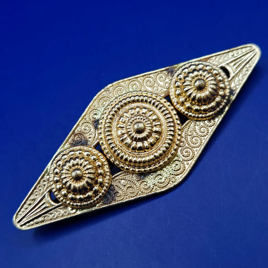 Vintage Brosche Raute Ornament Filigran Goldfarben