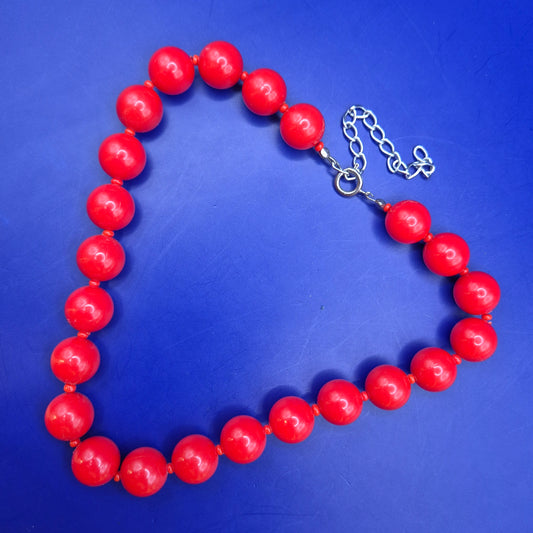 Vintage Halskette Damen mit großen roten Perlen, auffälliger Modeschmuck