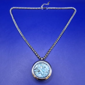 Vintage Edelstahl Kette mit Larimar Stein Anhänger