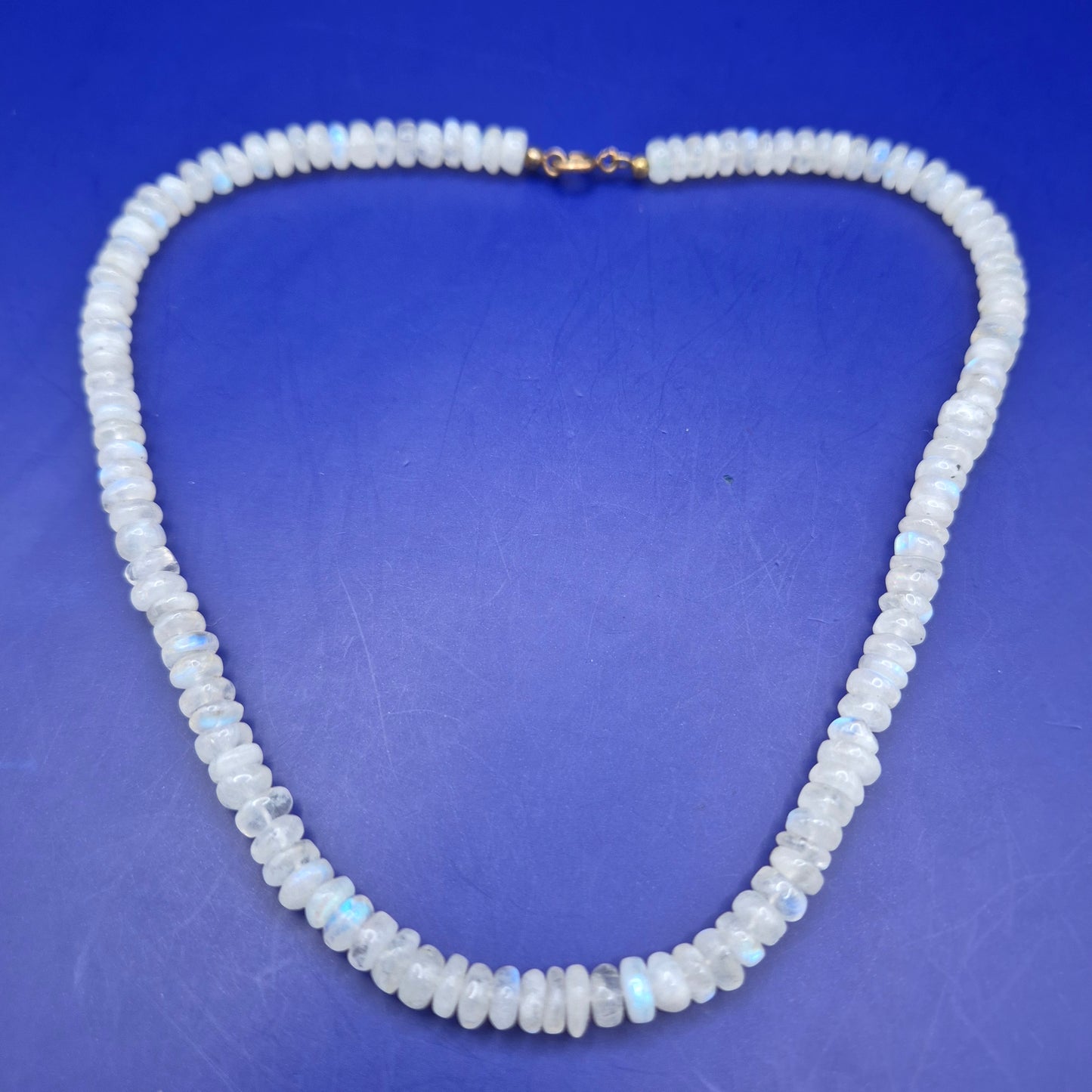 Vintage Mondstein Kette Collier mit facettierten Perlen und Verschluss