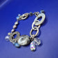 Vintage Statement Armband mit Perlen, Perlmutt und blauen Akzenten