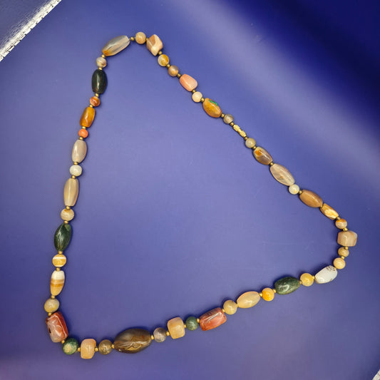 Vintage Achat Edelstein Kette mit Multicolor Naturstein Perlen