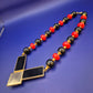 Designer Collier Statement Kette Schwarz Rot Goldfarben Art Deco Stil