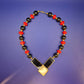 Designer Collier Statement Kette Schwarz Rot Goldfarben Art Deco Stil