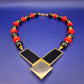 Designer Collier Statement Kette Schwarz Rot Goldfarben Art Deco Stil