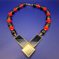 Designer Collier Statement Kette Schwarz Rot Goldfarben Art Deco Stil