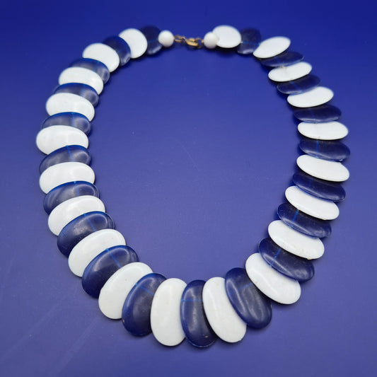 Vintage Statement Kette Blau Weiß Cabochon Design