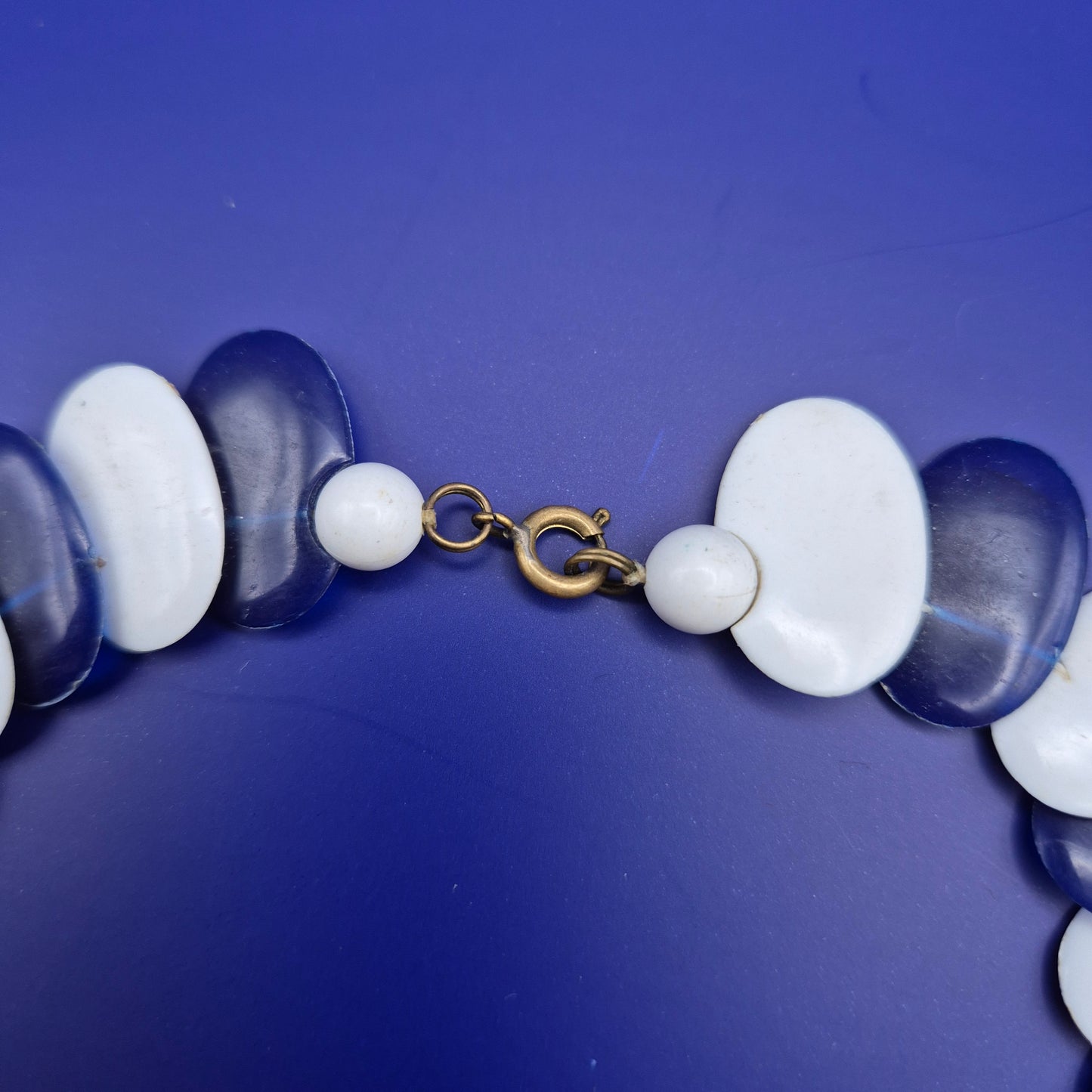 Vintage Statement Kette Blau Weiß Cabochon Design