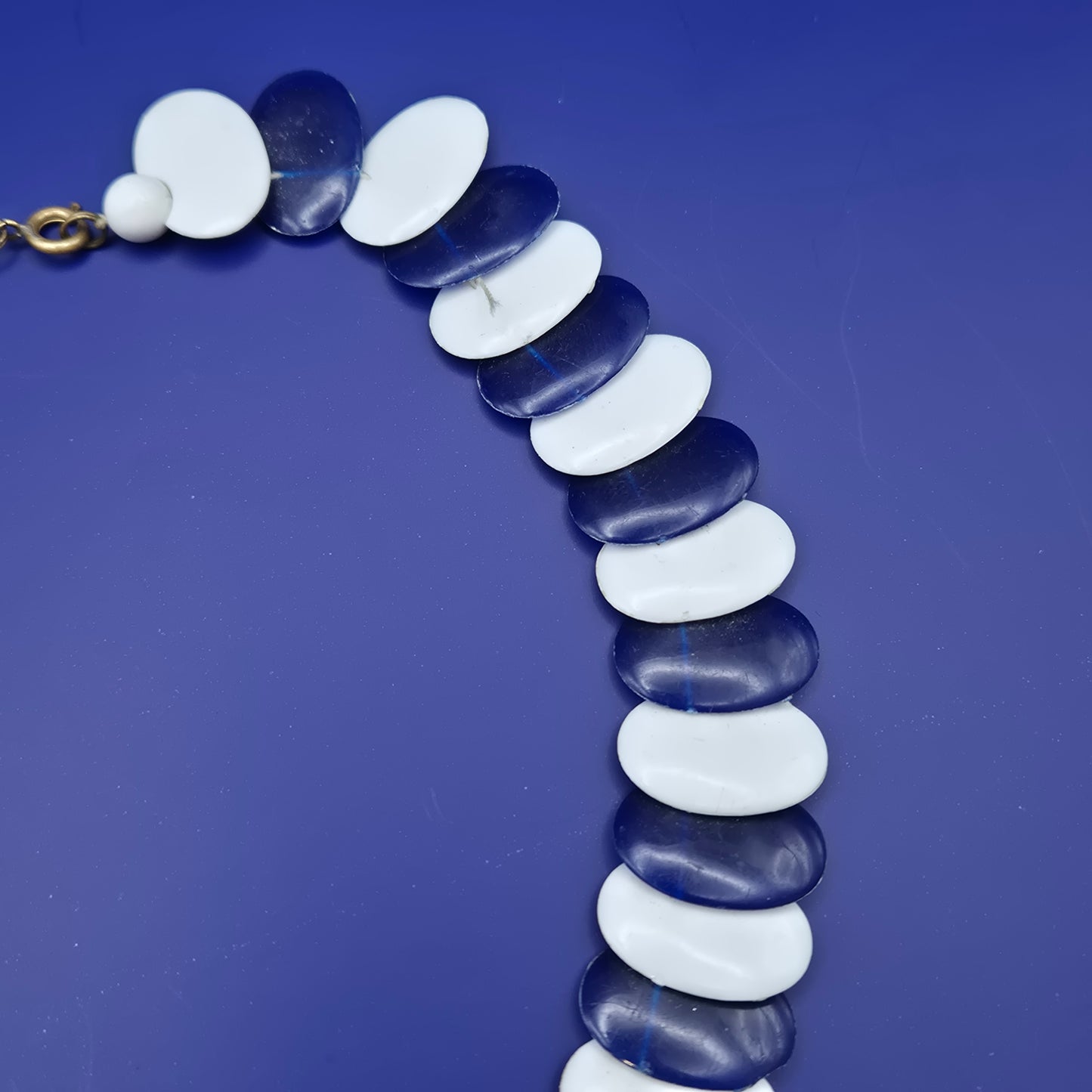 Vintage Statement Kette Blau Weiß Cabochon Design