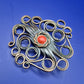 Vintage Metallbrosche mit Korallen-Besatz Kunsthandwerk Schmuck