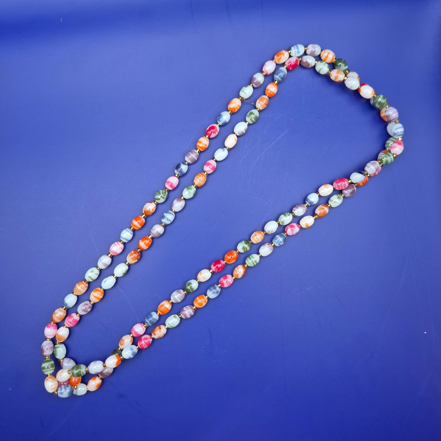 Bunte Perlenkette aus Achat oder Glasperlen Vintage