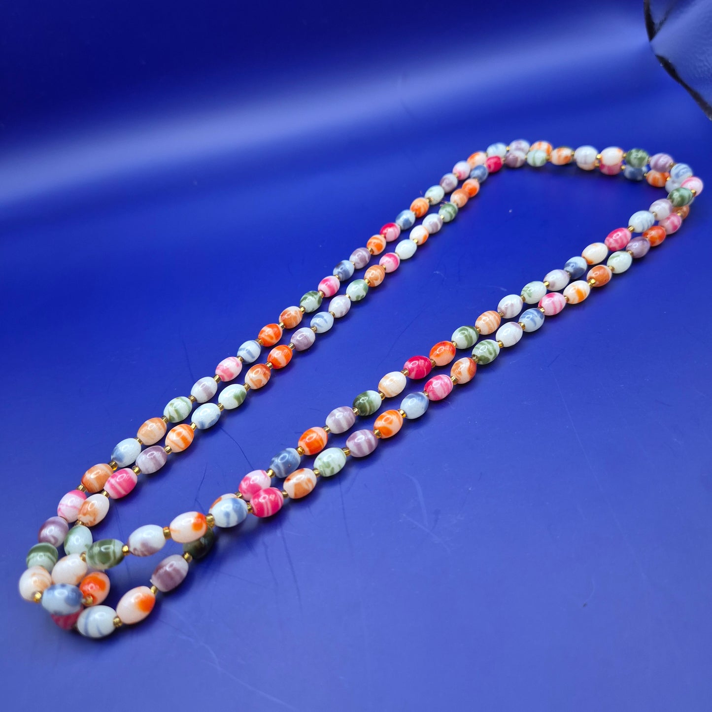 Bunte Perlenkette aus Achat oder Glasperlen Vintage
