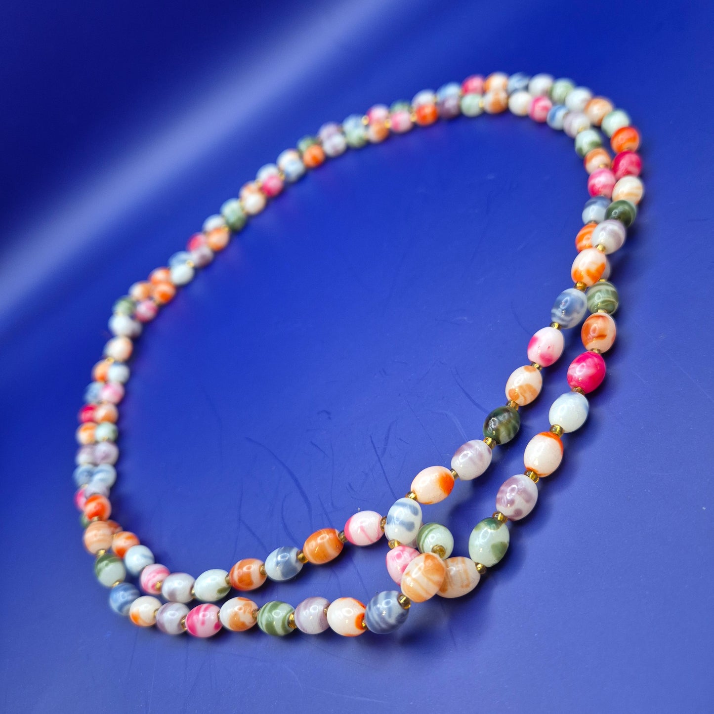 Bunte Perlenkette aus Achat oder Glasperlen Vintage