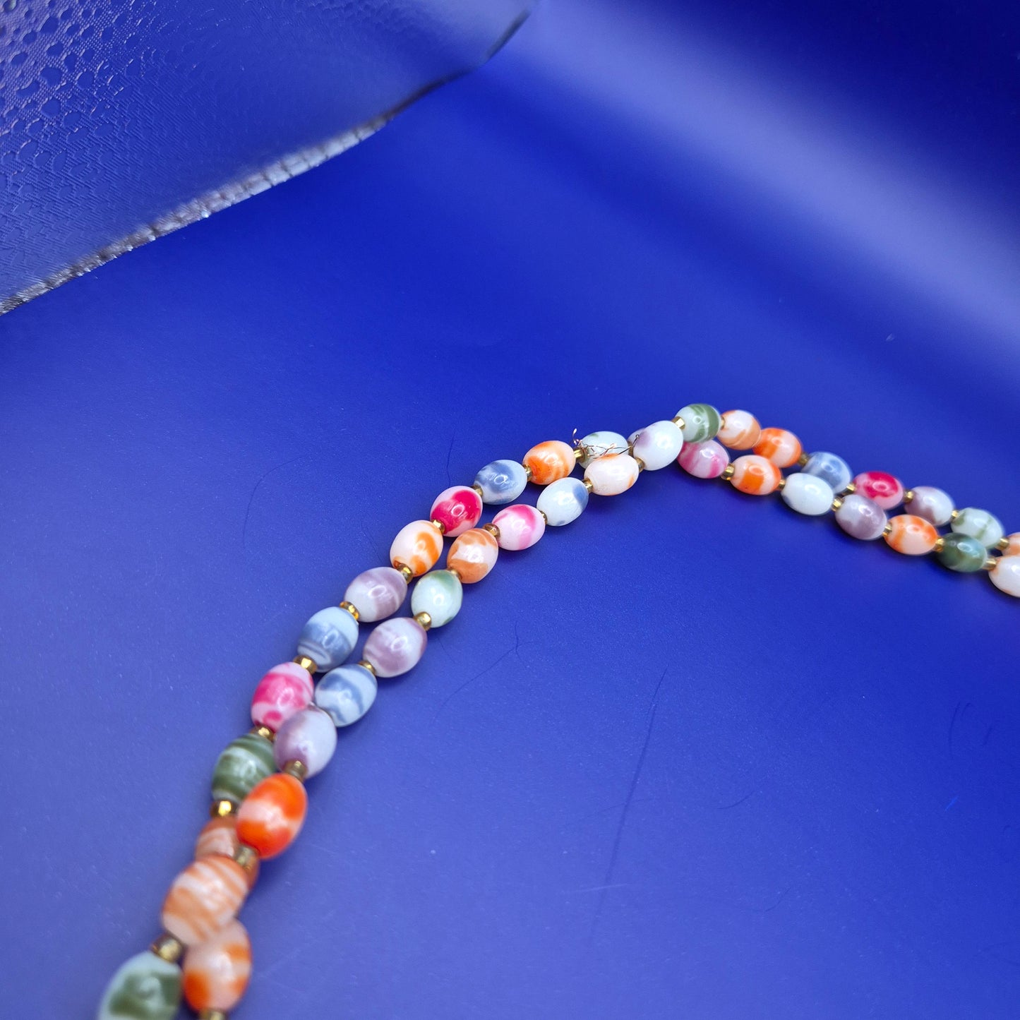 Bunte Perlenkette aus Achat oder Glasperlen Vintage