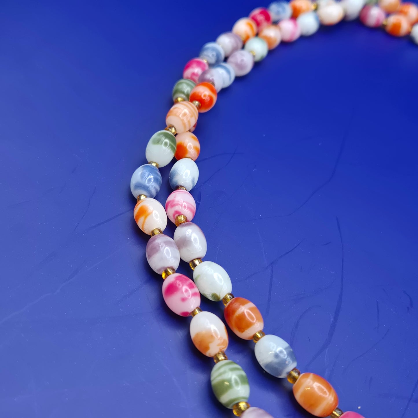 Bunte Perlenkette aus Achat oder Glasperlen Vintage