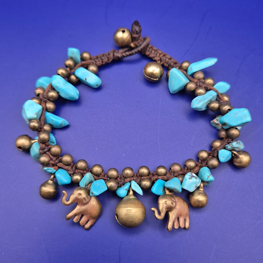 Boho Style Armband mit Elefanten Anhängern und Türkis Steinen