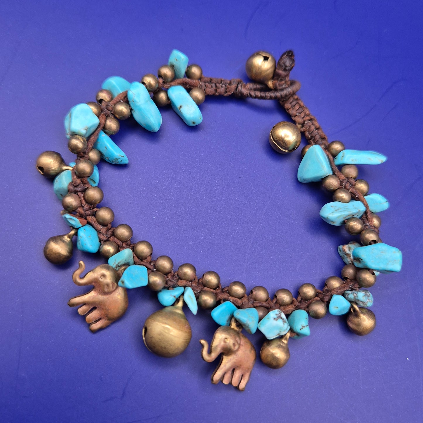 Boho Style Armband mit Elefanten Anhängern und Türkis Steinen