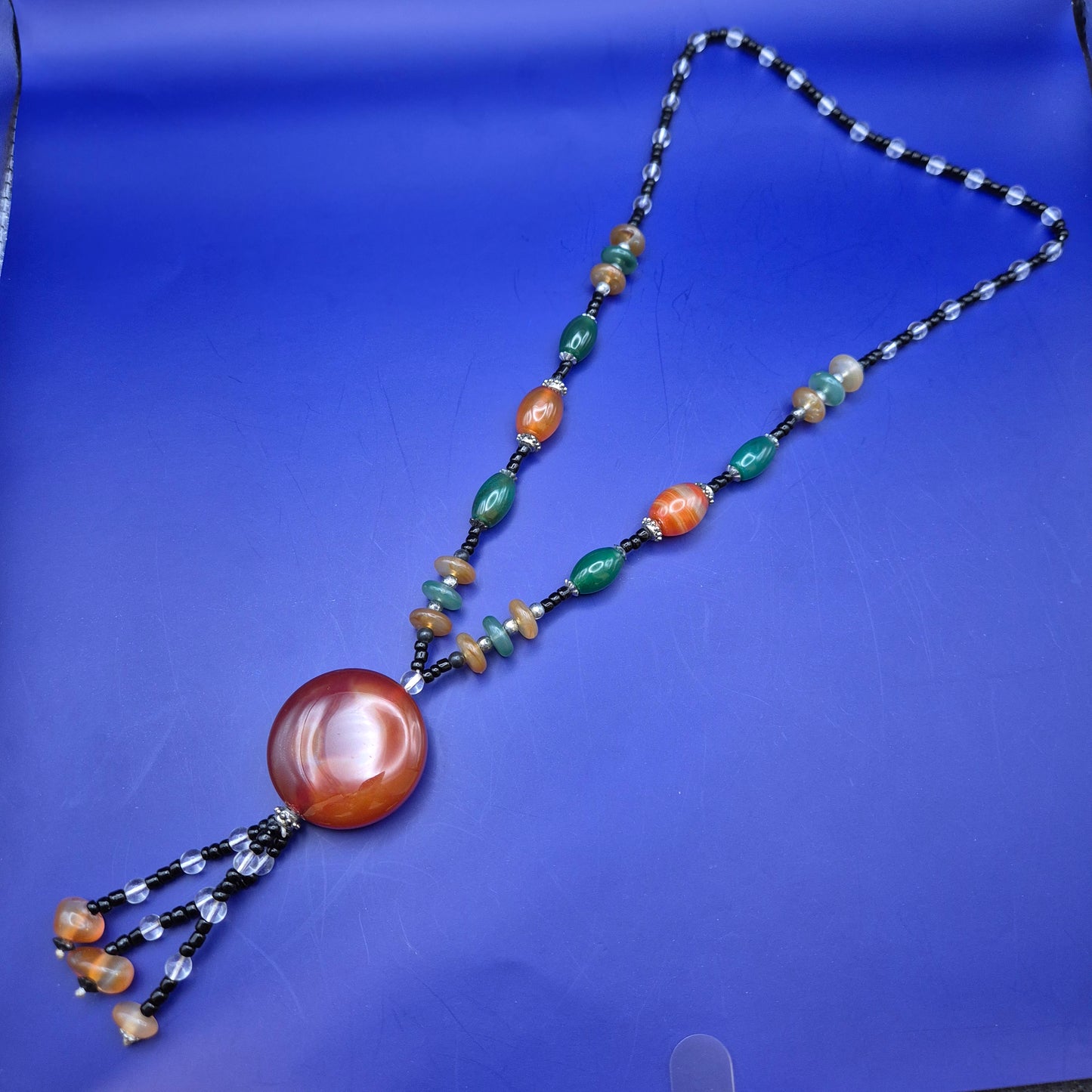 Bunte Statement Kette mit Achat Anhänger im Ethno Look