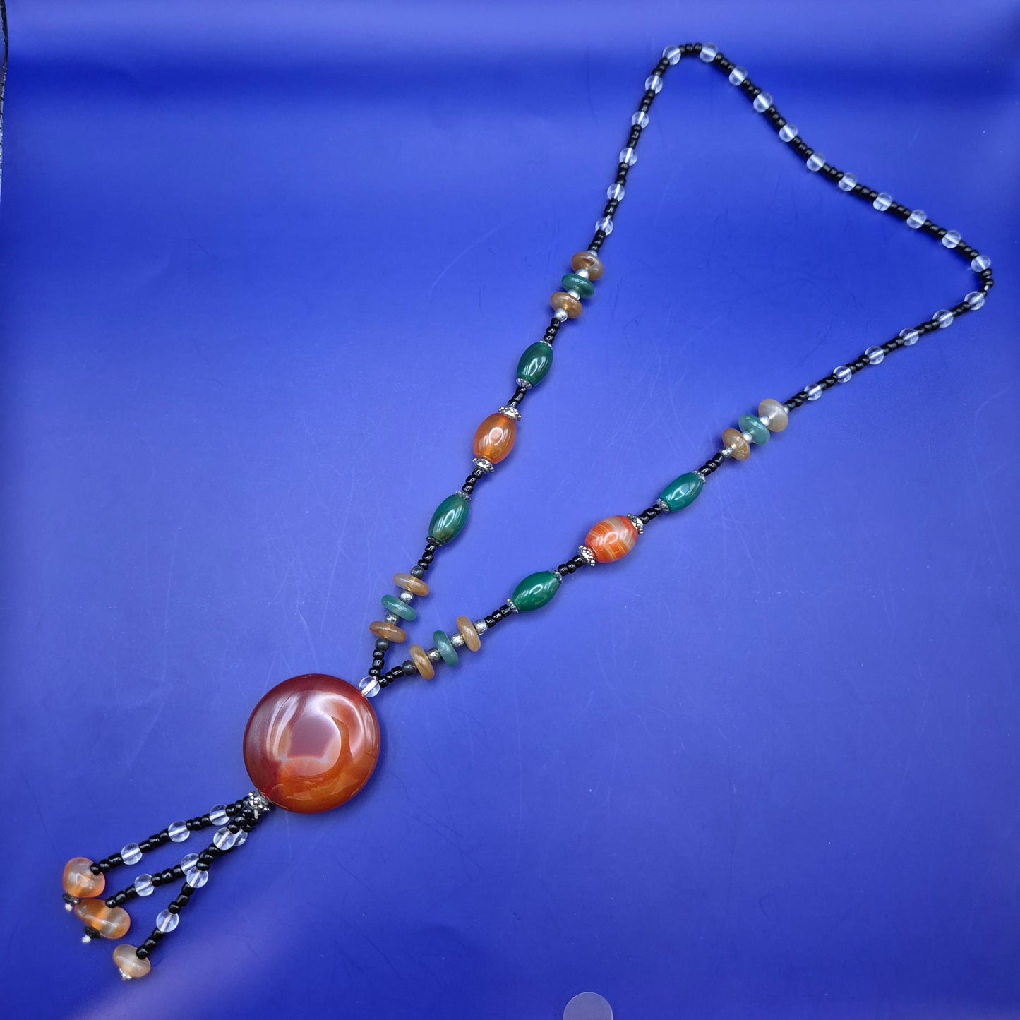 Bunte Statement Kette mit Achat Anhänger im Ethno Look