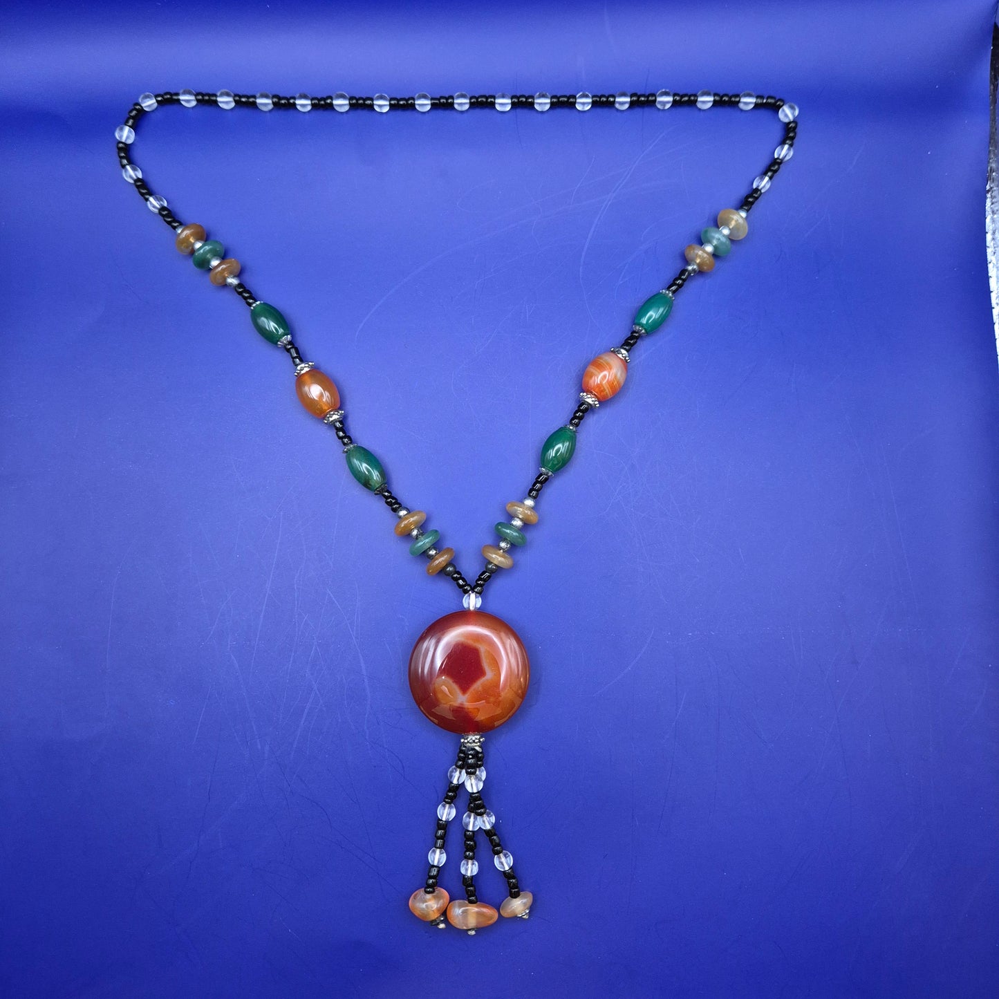 Bunte Statement Kette mit Achat Anhänger im Ethno Look