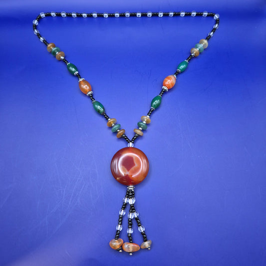 Bunte Statement Kette mit Achat Anhänger im Ethno Look