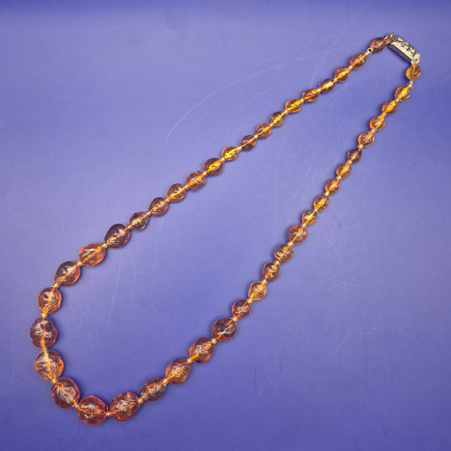 Vintage Bernstein Kette facettierte Kugeln honigfarbenes Design