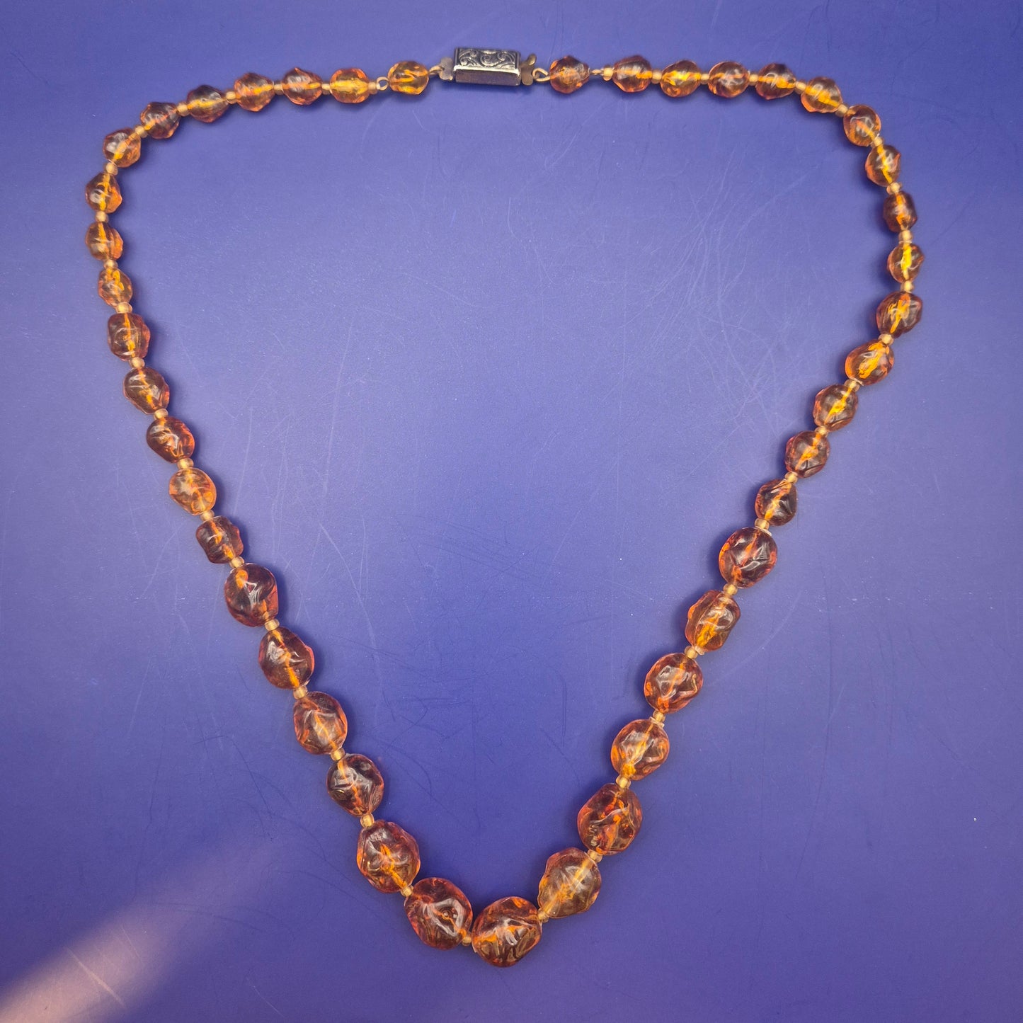 Vintage Bernstein Kette facettierte Kugeln honigfarbenes Design