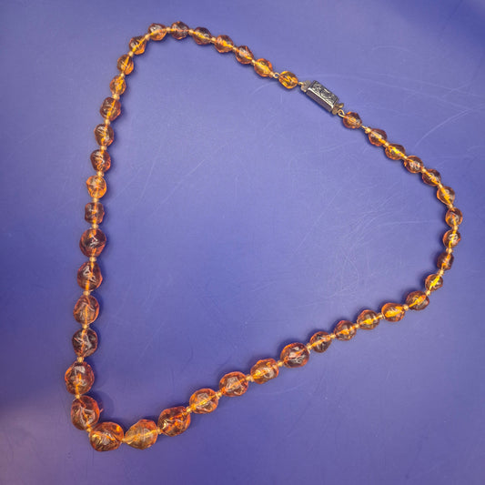 Vintage Bernstein Kette facettierte Kugeln honigfarbenes Design