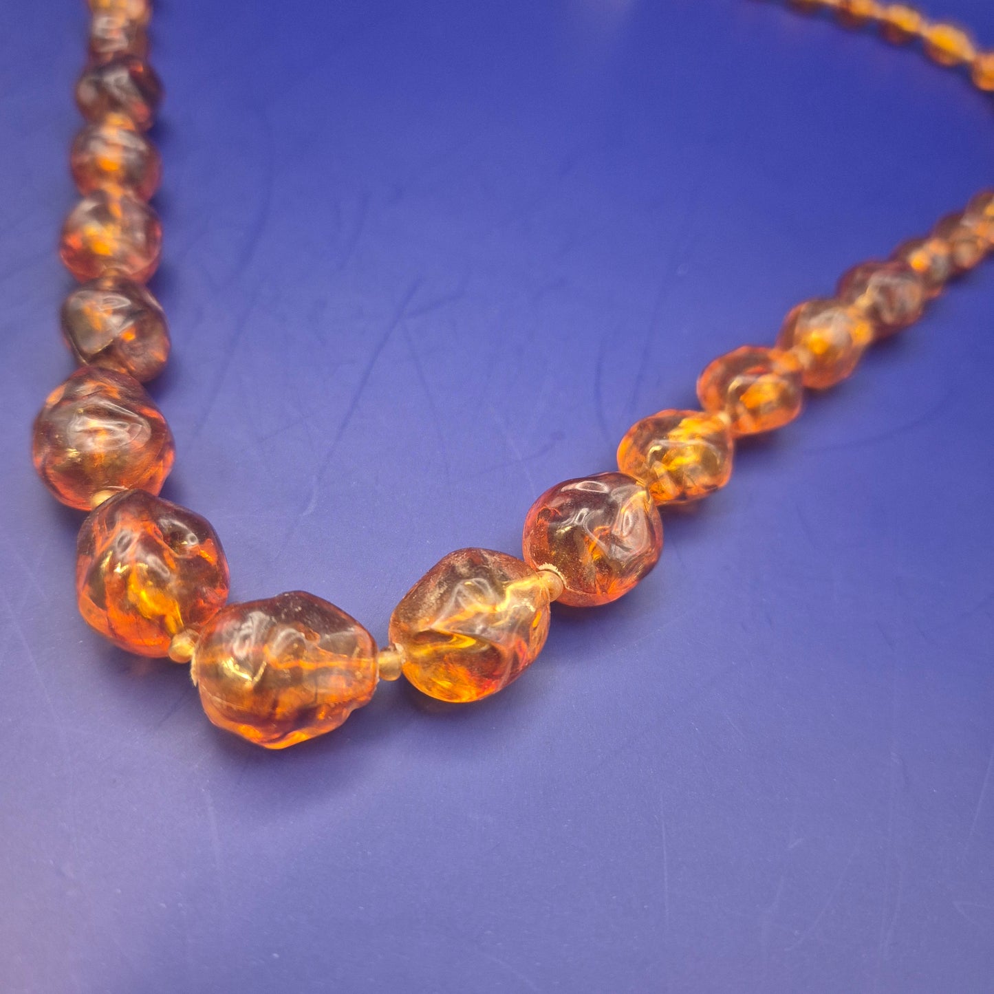Vintage Bernstein Kette facettierte Kugeln honigfarbenes Design