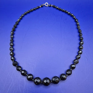 Elegante Vintage Collier Kette mit facettierten schwarzen Perlen