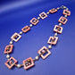 Vintage Statement Kette mit rosa Quadrat-Elementen und Perlen