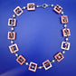 Vintage Statement Kette mit rosa Quadrat-Elementen und Perlen