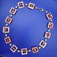 Vintage Statement Kette mit rosa Quadrat-Elementen und Perlen