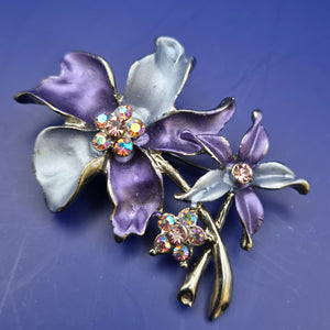 Vintage Emaille Brosche Blumen Design mit Strass Steinen